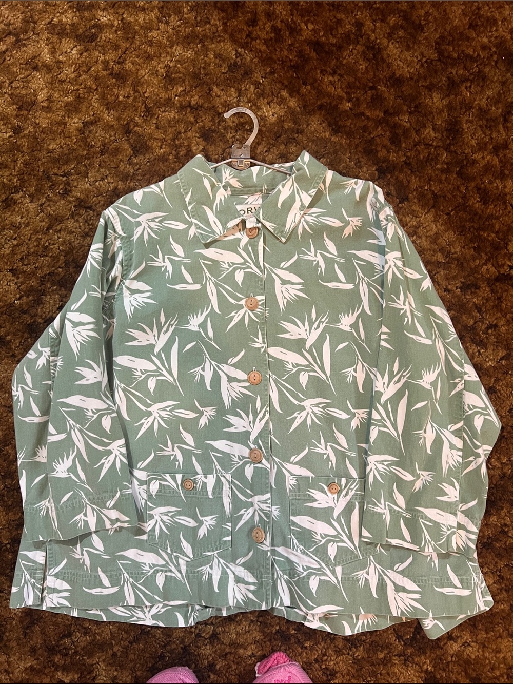 Sage Green Botanical Button-Down Shirt Jacket
